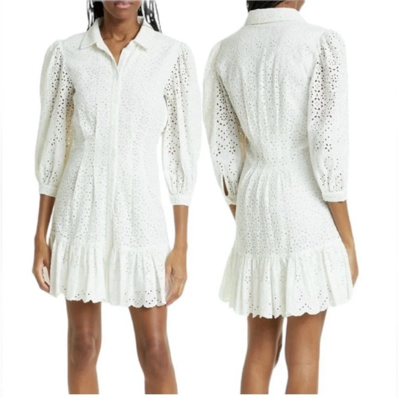 Veronica Beard Kylan Eyelet Lace Long Sleeve Dress White Minimalist Size 6 - Picture 1 of 12